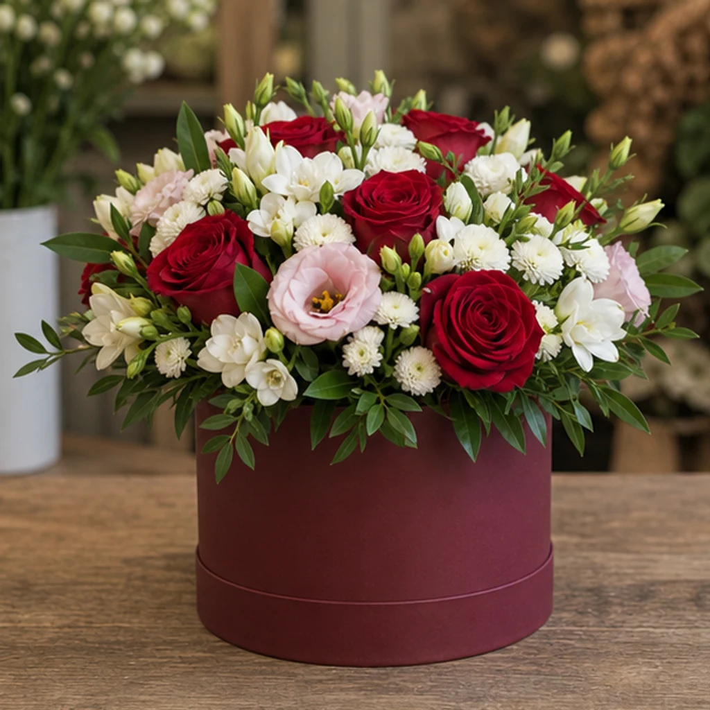 Aranjament floral în cutie Rouge Soft - poza 1