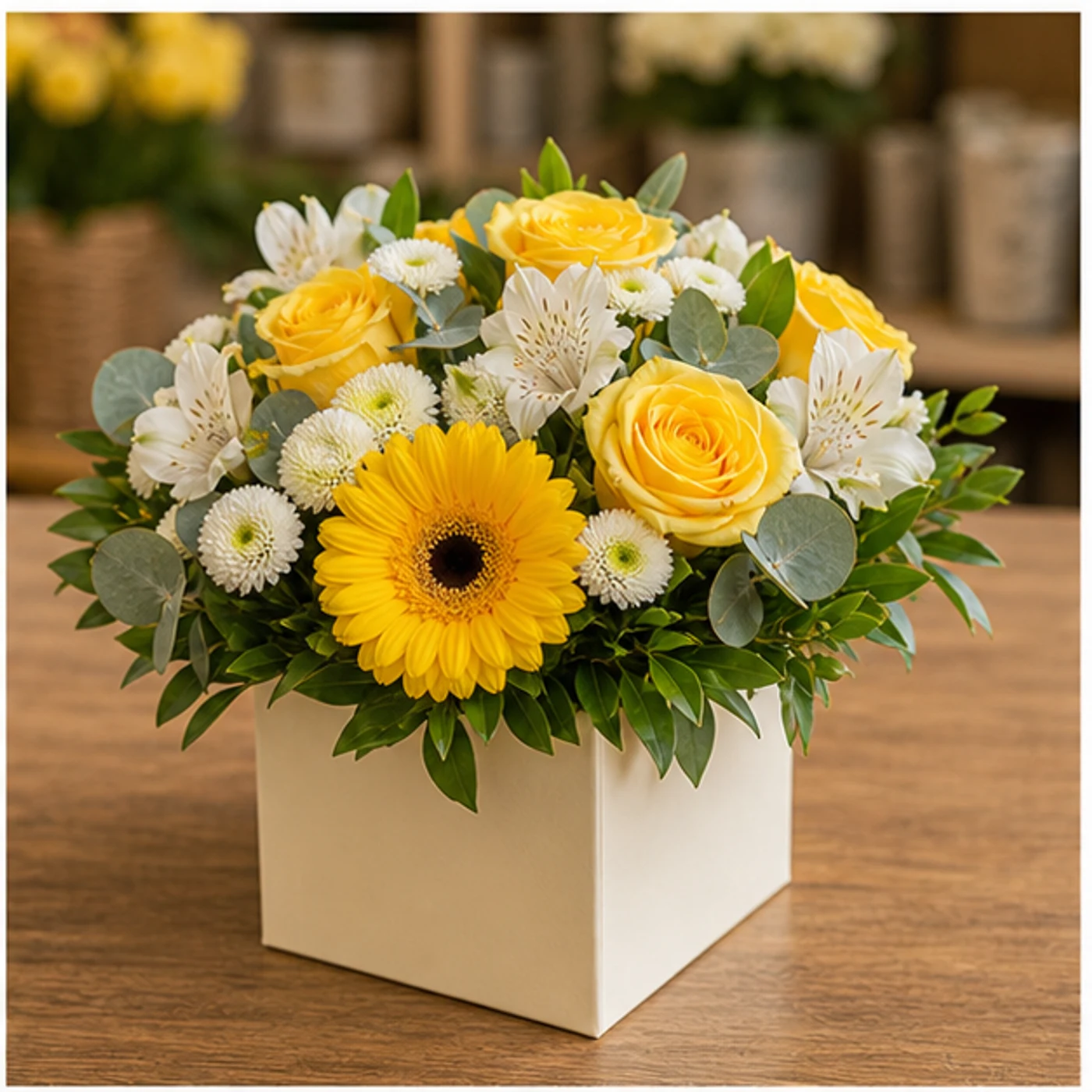 Aranjament floral luminos cu trandafiri galbeni - poza 2