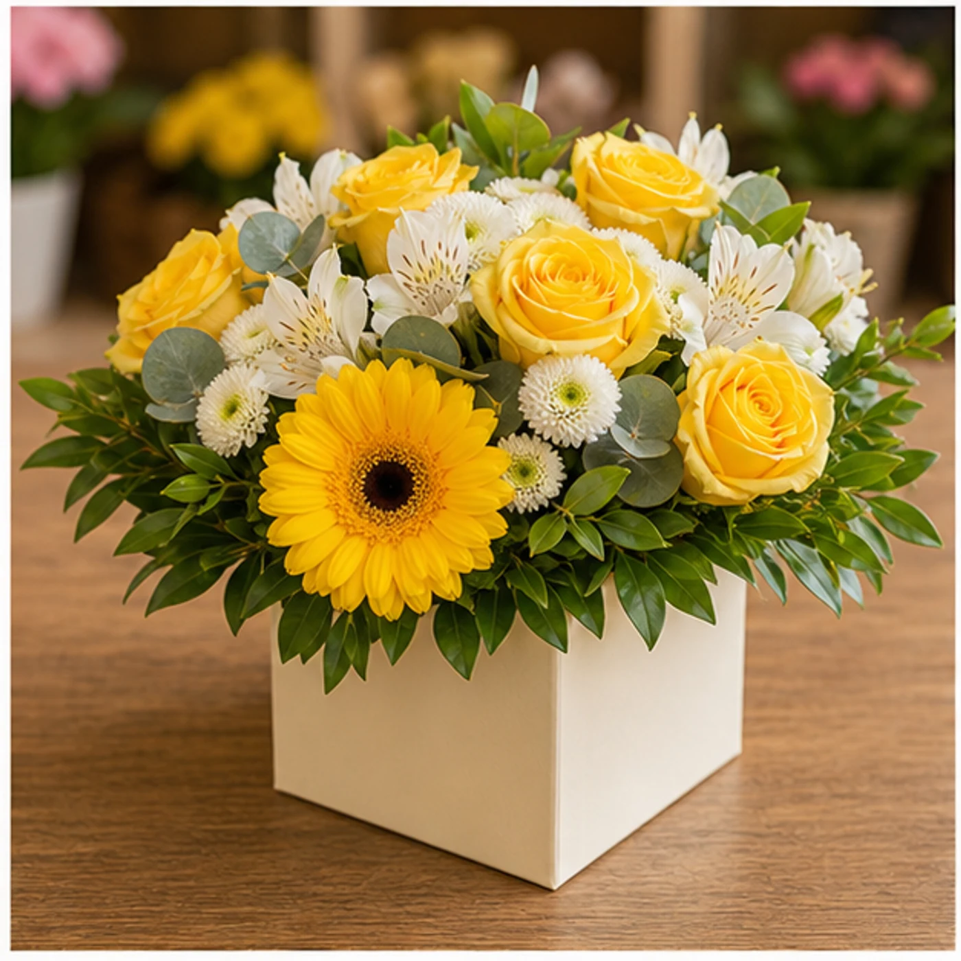 Aranjament floral luminos cu trandafiri galbeni - poza 3