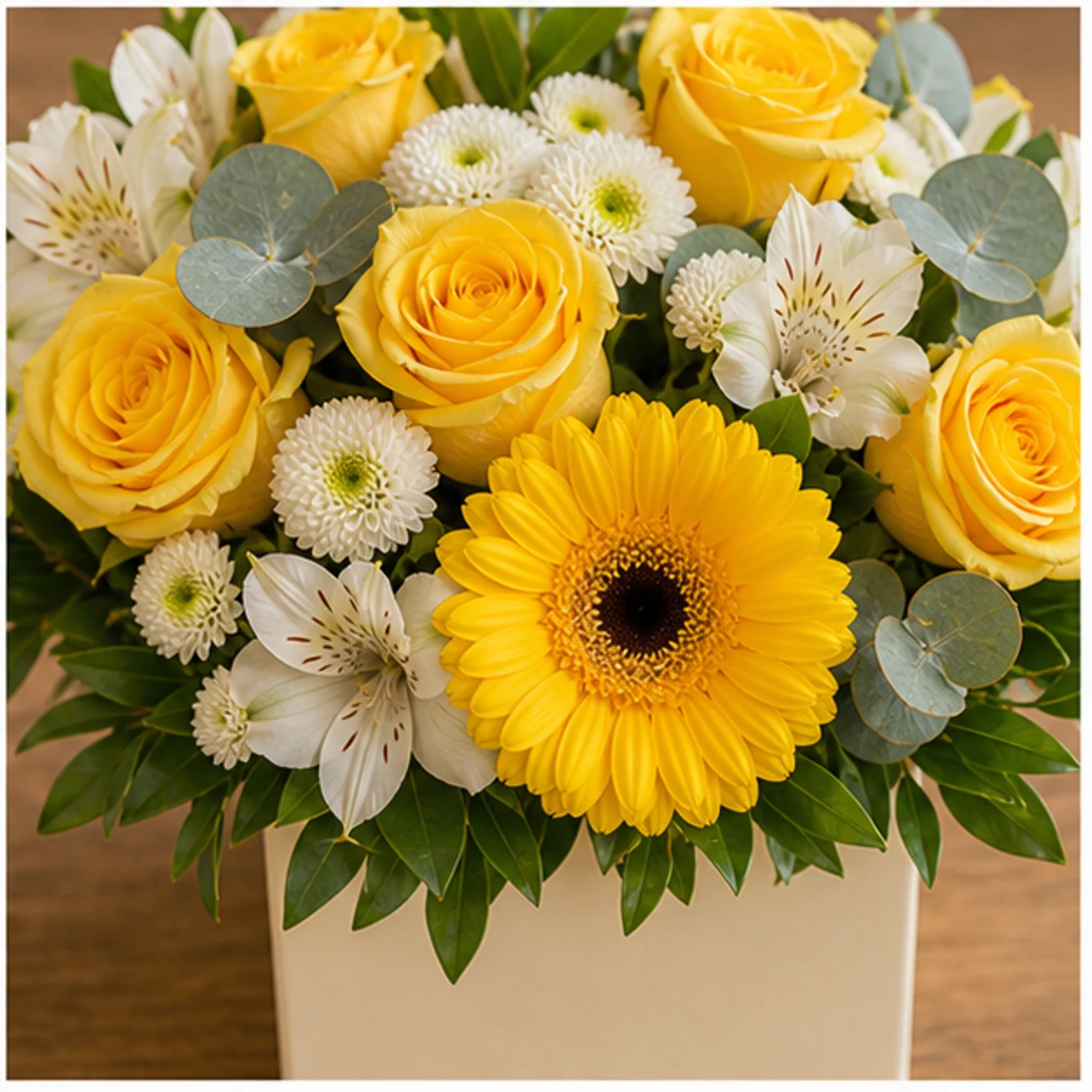 Aranjament floral luminos cu trandafiri galbeni - poza 4
