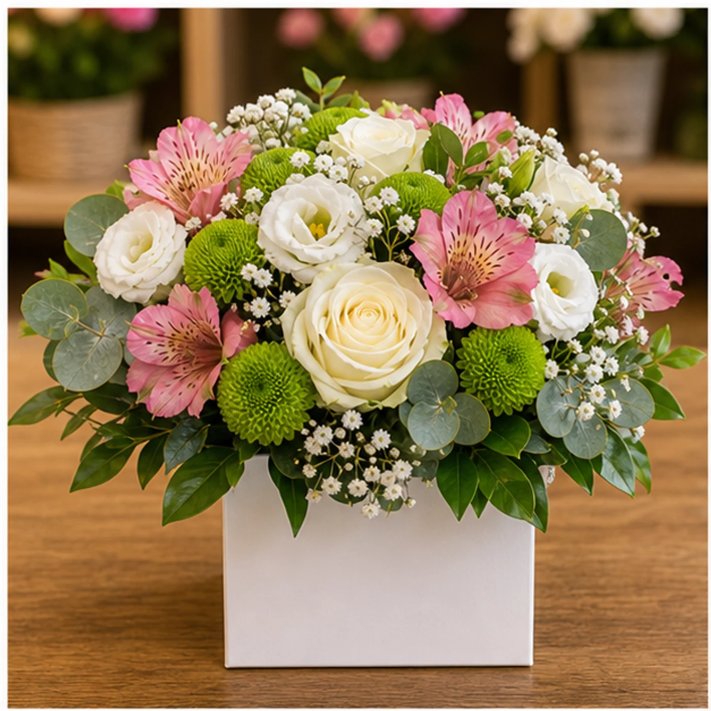 Aranjament floral natural in cutie alba - poza 1