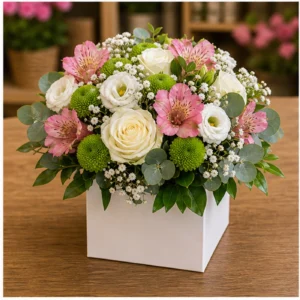 Aranjament floral natural in cutie alba - poza 3