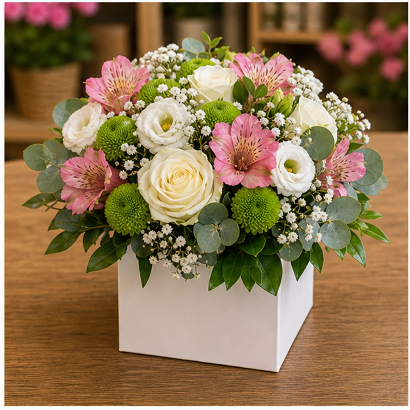 Aranjament floral natural in cutie alba - poza 3