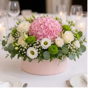 Aranjament floral nunta hortensie roz pentru masa - poza 1
