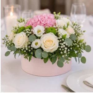 Aranjament floral nunta hortensie roz pentru masa - poza 2
