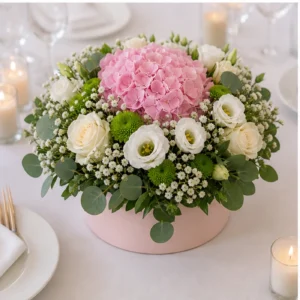 Aranjament floral nunta hortensie roz pentru masa - poza 3