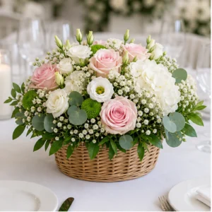 Aranjament floral nunta in cos cu trandafiri si lisianthus - poza 1