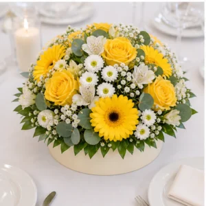Aranjament floral nunta luminos cu trandafiri galbeni - poza 3