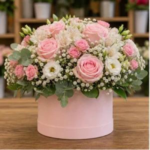 Aranjament floral pentru botez fetita roz pudrat - poza 1