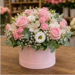 Aranjament floral pentru botez fetita roz pudrat - poza 2