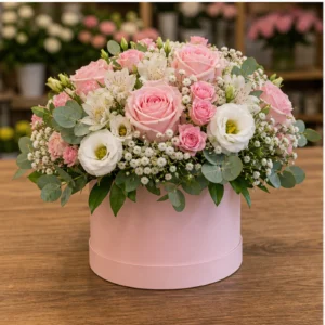 Aranjament floral pentru botez fetita roz pudrat - poza 3