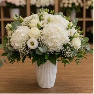 Aranjament floral pentru botez la intrare cu flori albe - poza 1