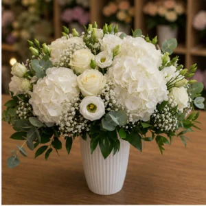 Aranjament floral pentru botez la intrare cu flori albe - poza 2