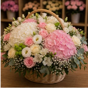 Aranjament floral pentru botez spectaculos in cos cu flori mixte - poza 2