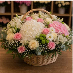 Aranjament floral pentru botez spectaculos in cos cu flori mixte - poza 3