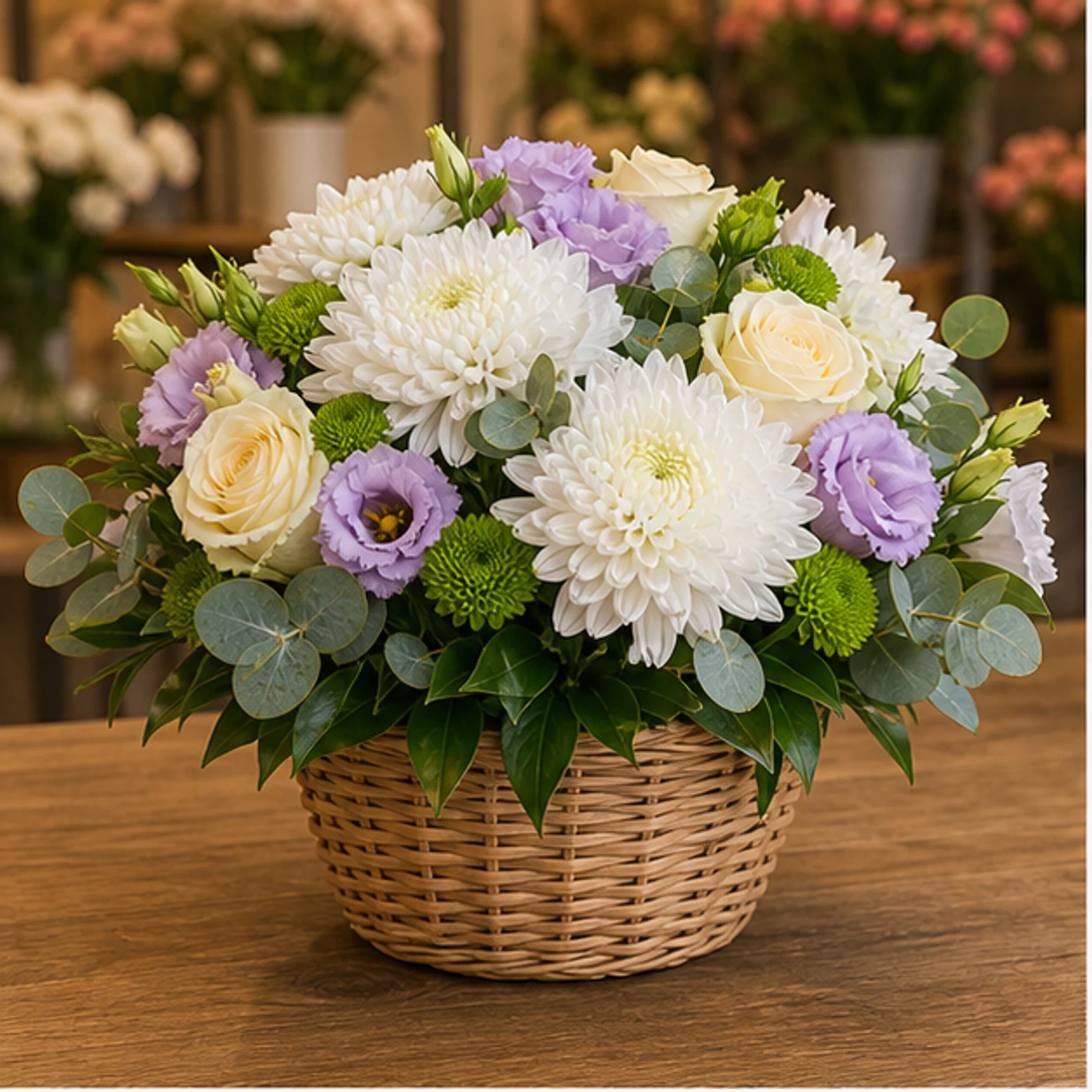 Aranjament floral spectaculos compact cu crizanteme albe - poza 1