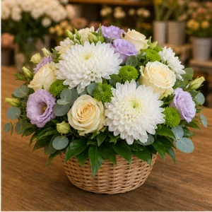 Aranjament floral spectaculos compact cu crizanteme albe - poza 2