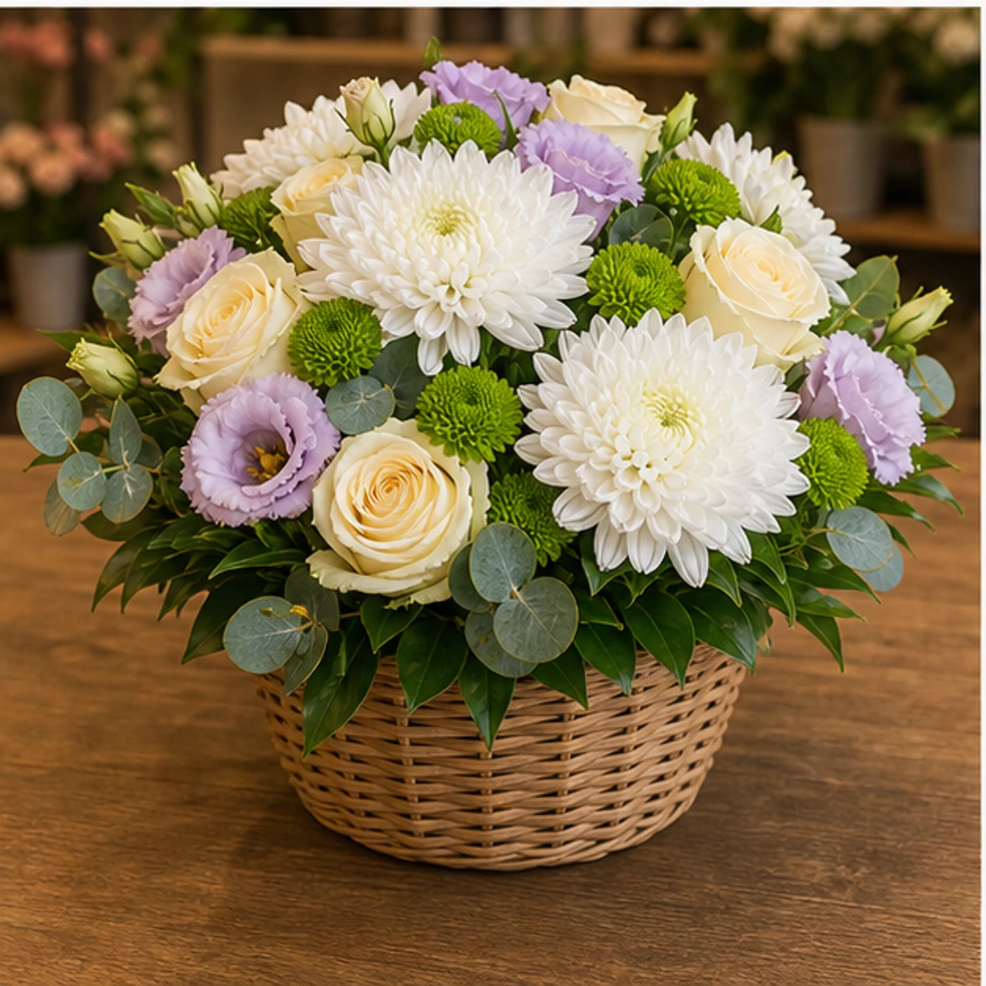Aranjament floral spectaculos compact cu crizanteme albe - poza 3