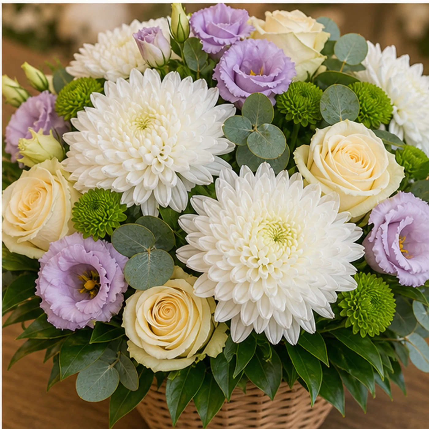 Aranjament floral spectaculos compact cu crizanteme albe - poza 4