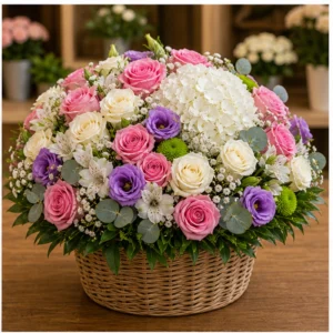 Aranjament floral spectaculos in cos cu flori mixte - poza 2