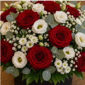 Aranjament floral spectaculos in cutie neagra cu eustoma alba - poza 4