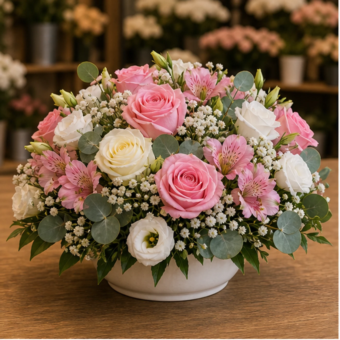 Aranjament floral spectaculos roz alb pentru masa - poza 1