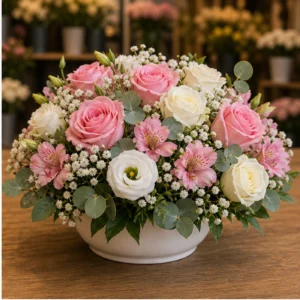Aranjament floral spectaculos roz alb pentru masa - poza 2