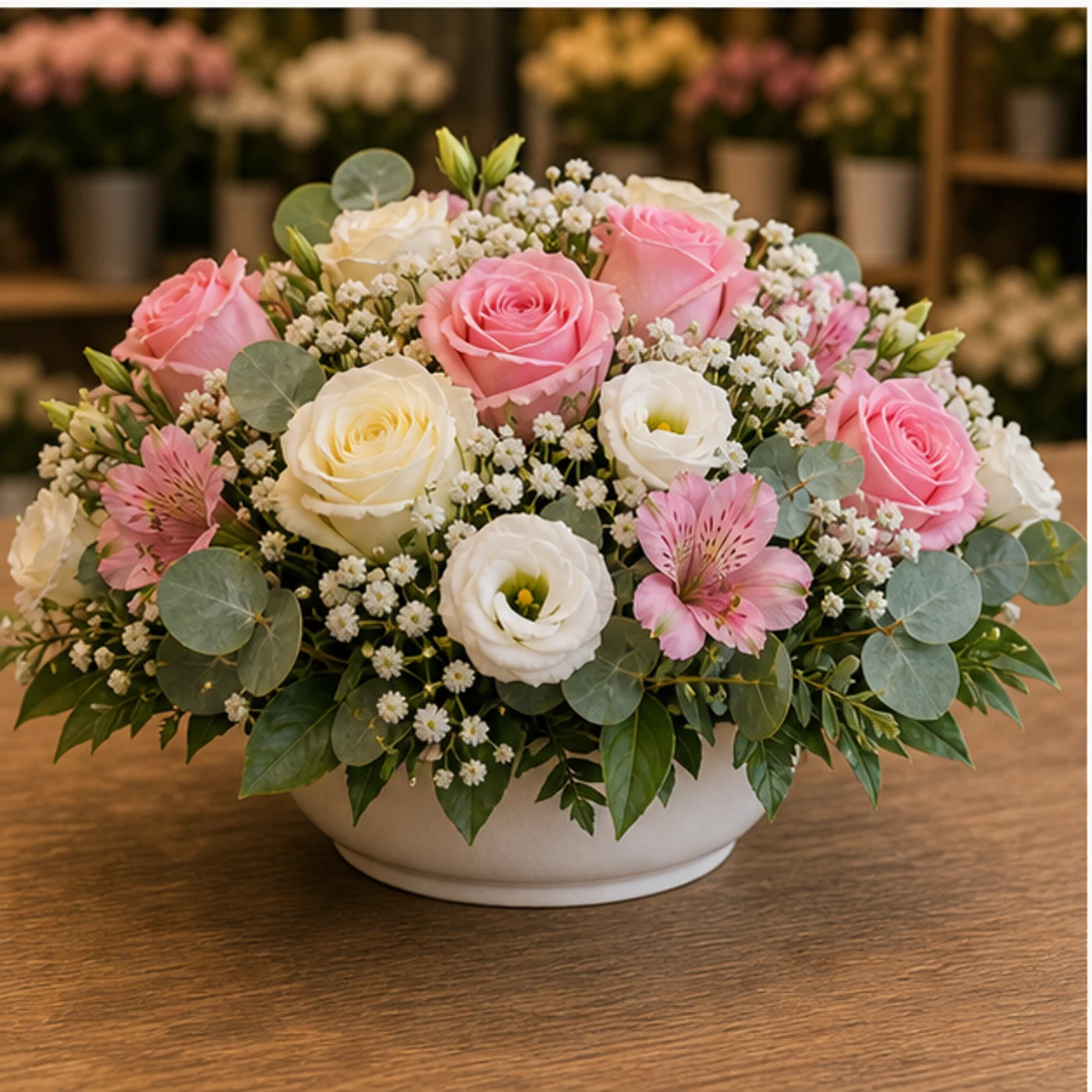 Aranjament floral spectaculos roz alb pentru masa - poza 3