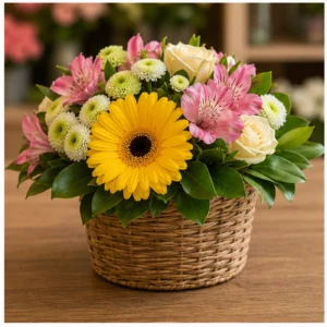 Aranjament floral vesel cu gerbera si alstroemeria - poza 3