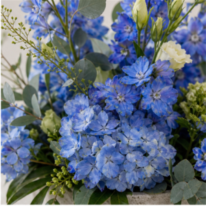 Aranjament Flori la Domiciliu Blue Whisper cu Delphinium și Hortensie - imagine 2