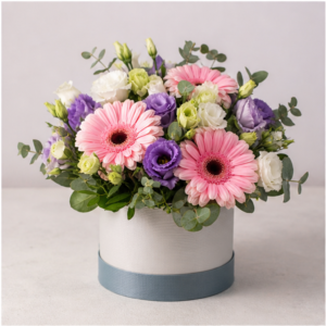 Aranjament Flori la Domiciliu București Prag Luminos cu Gerbera și Eustoma - imagine 1