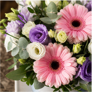 Aranjament Flori la Domiciliu București Prag Luminos cu Gerbera și Eustoma - imagine 2