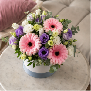 Aranjament Flori la Domiciliu București Prag Luminos cu Gerbera și Eustoma - imagine 4