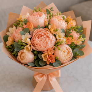 Aranjament Flori Livrate Acasă București Apricot Grace cu Bujori - imagine 4