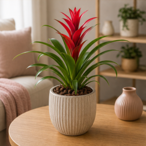 Bromelia Guzmania Roșie în Ghiveci Decorativ - imagine 3