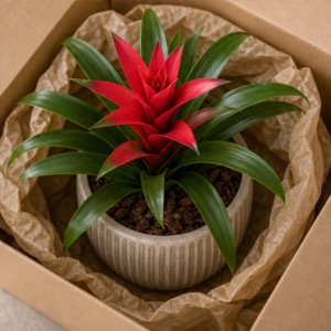 Bromelia Guzmania Roșie în Ghiveci Decorativ - imagine 4