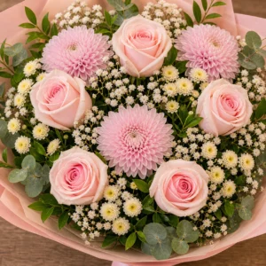Buchet 18 ani pastel cu trandafiri si crizanteme - poza 4