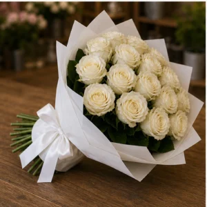 Buchet 25 Trandafiri Albi Premium - poza 3