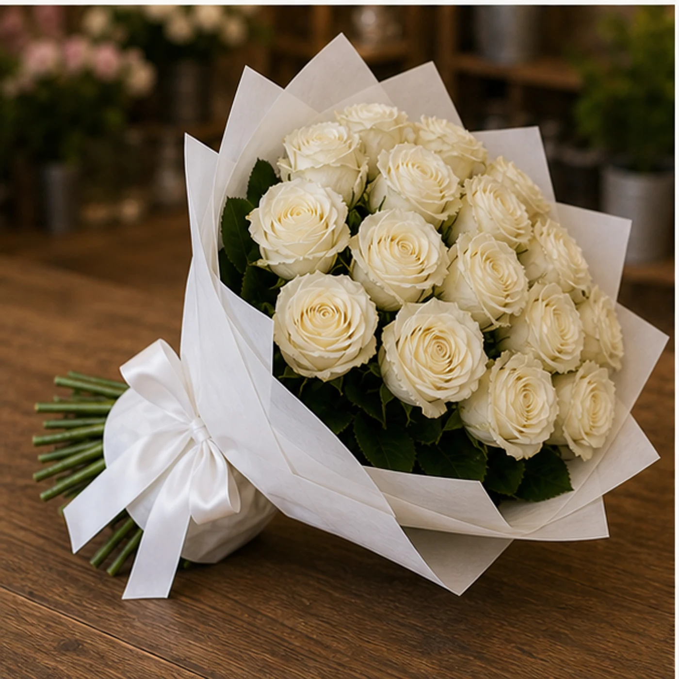 Buchet 25 Trandafiri Albi Premium - poza 3