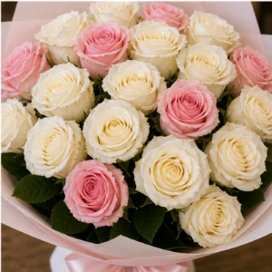 Buchet 25 Trandafiri Albi si Roz - poza 4