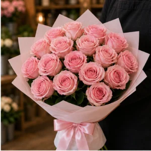 Buchet 25 Trandafiri Roz Premium - poza 2