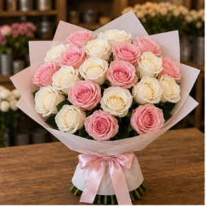 Buchet 25 Trandafiri Roz si Albi - poza 1