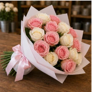 Buchet 25 Trandafiri Roz si Albi - poza 3