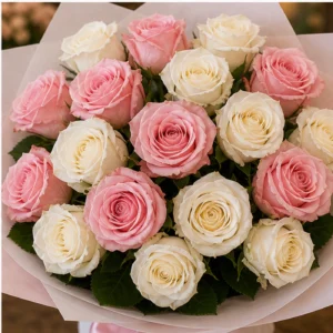 Buchet 25 Trandafiri Roz si Albi - poza 4