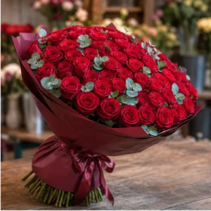 Buchet 51 Trandafiri Rosii cu Eucalipt - poza 2