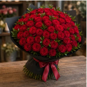 Buchet 51 Trandafiri Rosii cu Ruscus - poza 3