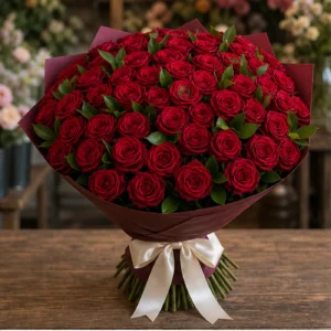 Buchet 51 Trandafiri Rosii cu Salal - poza 1