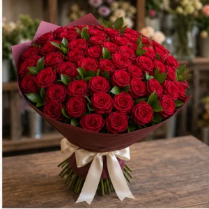 Buchet 51 Trandafiri Rosii cu Salal - poza 2