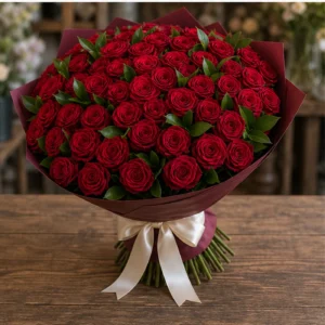 Buchet 51 Trandafiri Rosii cu Salal - poza 3