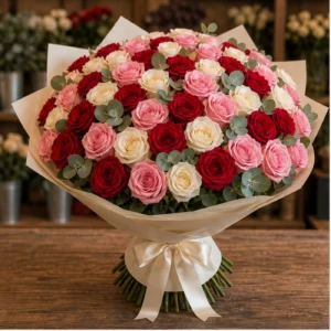 Buchet 51 Trandafiri Rosii Roz si Albi - poza 1